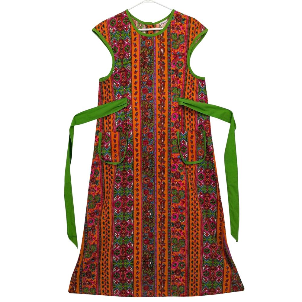SALE! Vintage 1960's Mod DESIGN HOUSE Japan Neon Psychedelic Paisley Apron Dress